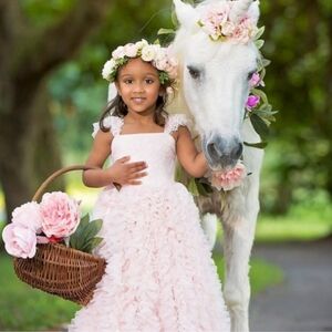 DOLLCAKE Couture Long Dress Pink Sz 8 Pageant Flower Girl "Happily Ever After"